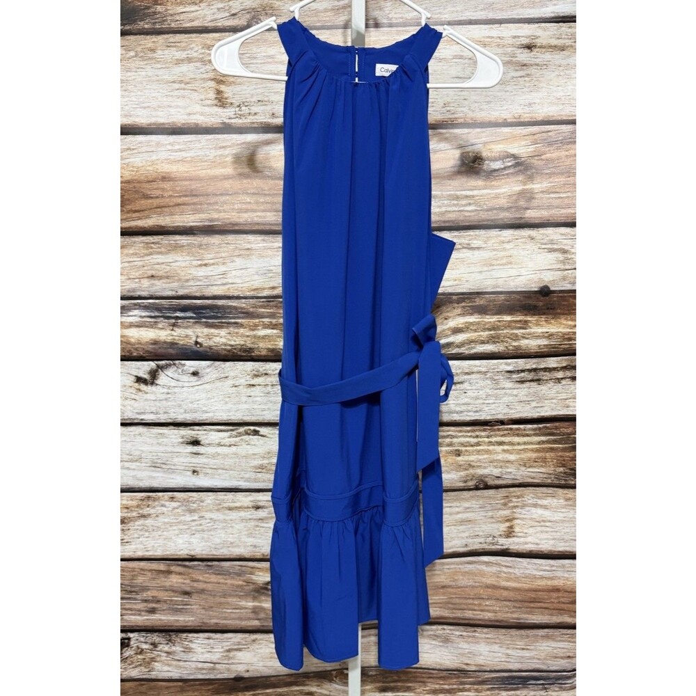 Calvin Klein Women's Sleeveless Dress Royal Blue Size 10 Ruffle Hemline A Line